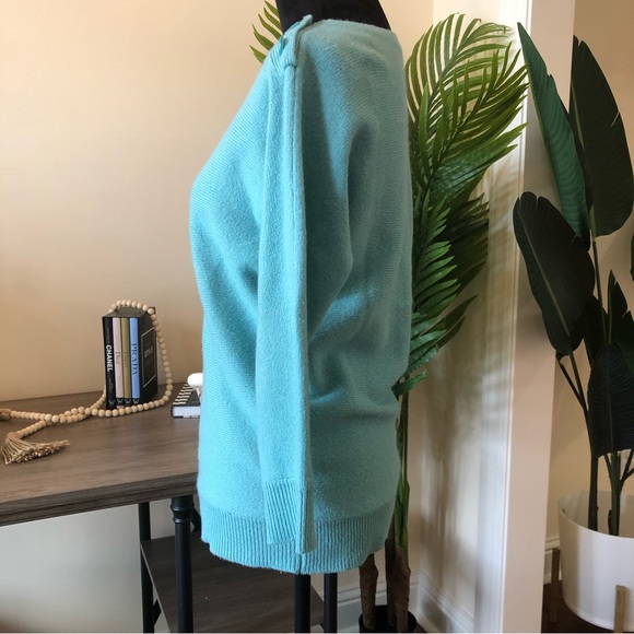 Ann Taylor Lambswool Turquoise 3/4 Sleeve Crewneck Sweater Small - Picture 4 of 7